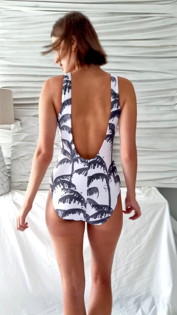 palm print white 1 piece swimsuit