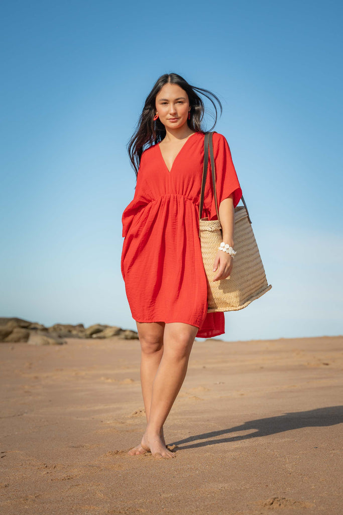 Coral Boho Short Beach Dress