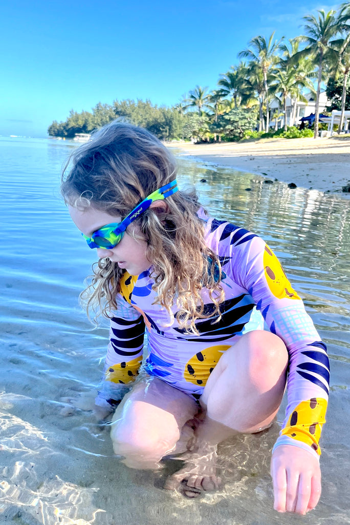 pink and blue longsleeve kids swimsuit