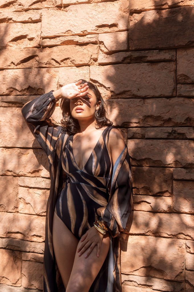 Desert Gold Reversible V-Neck One Piece Swimsuit