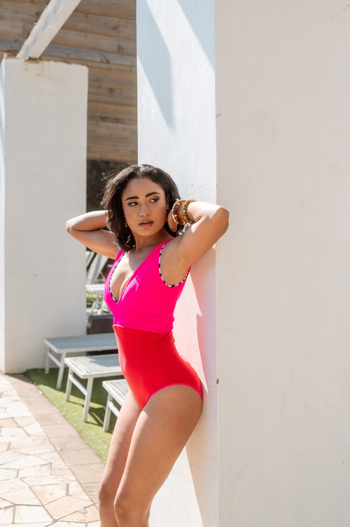Zebra Pop Reversible V-Neck One Piece Swimsuit