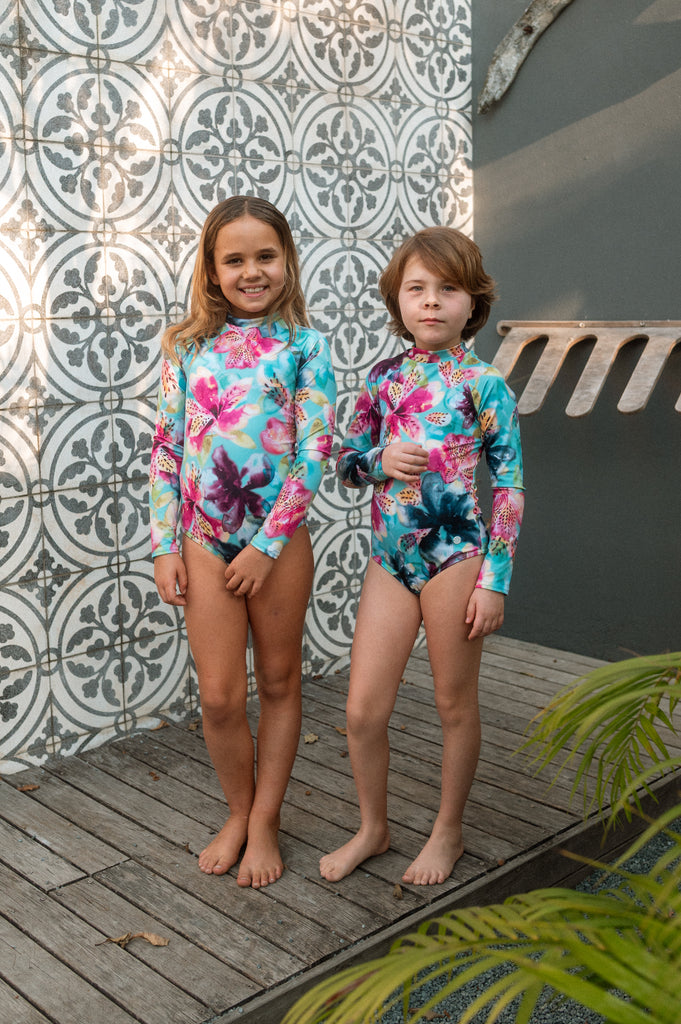 Kiddies Isle of Bloom Longsleeve Swimsuit - Artist Print