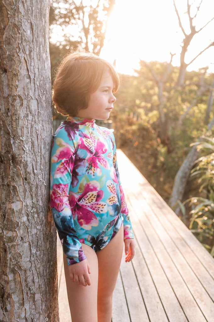 Kiddies Isle of Bloom Longsleeve Swimsuit - Artist Print
