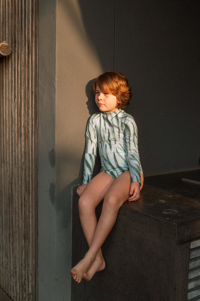 Kiddies Savanna Green Longsleeve Swimsuit