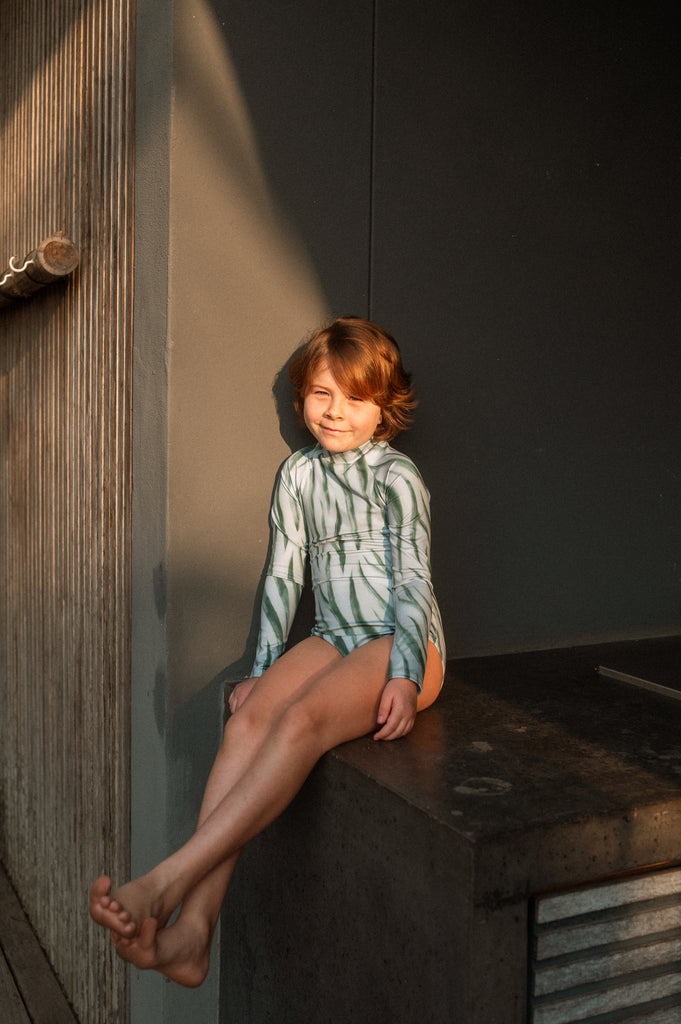 Kiddies Savanna Green Longsleeve Swimsuit