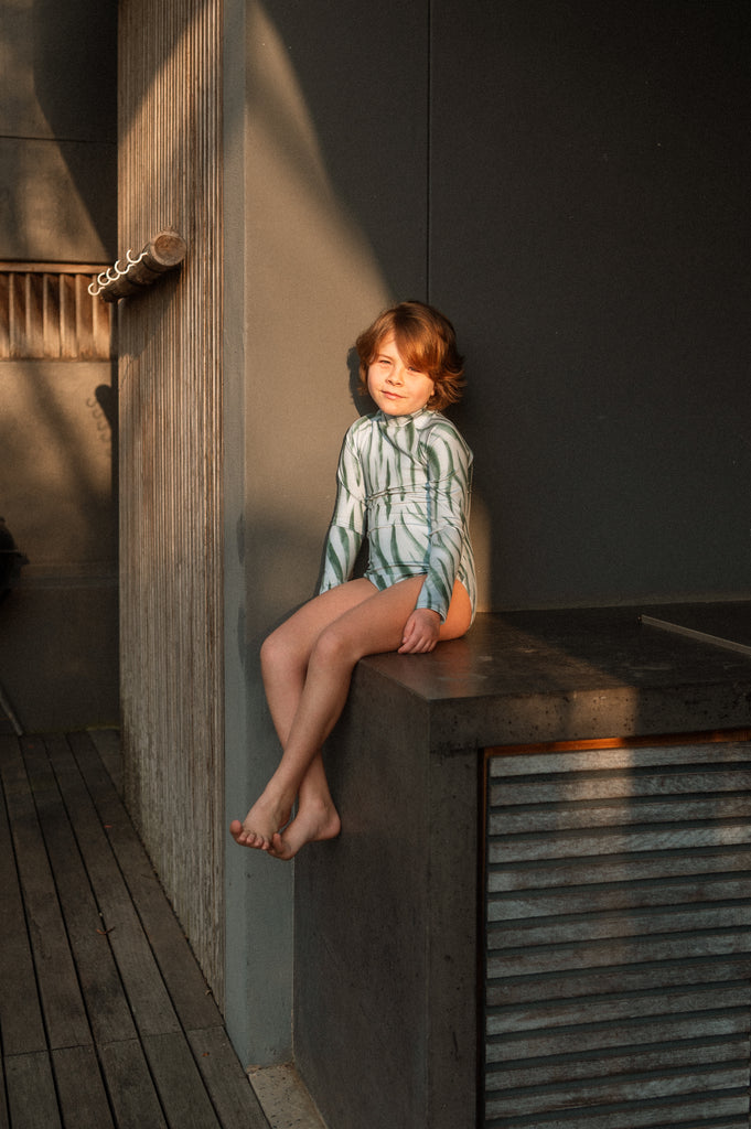 Kiddies Savanna Green Longsleeve Swimsuit
