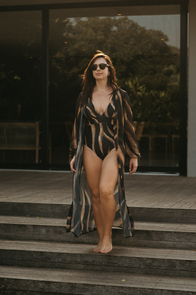 Desert Gold Reversible V-Neck One Piece Swimsuit