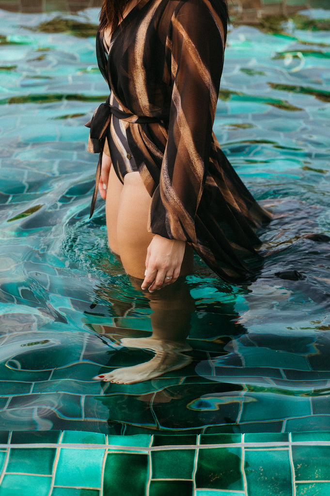 Desert Gold Reversible V-Neck One Piece Swimsuit