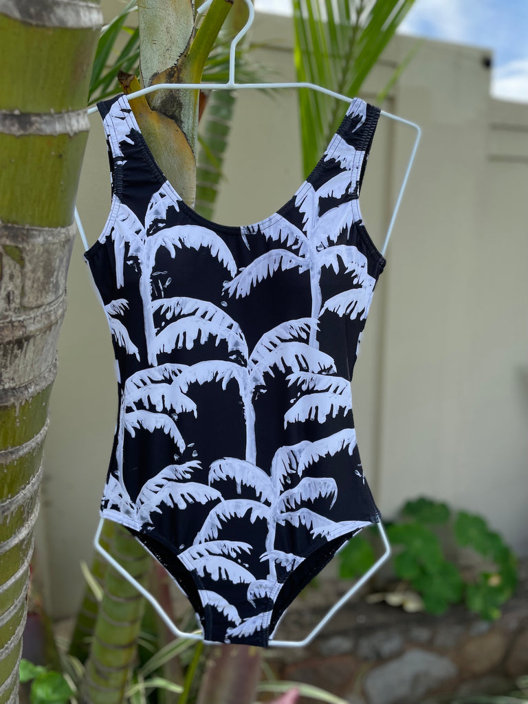 palm print black 1 piece swimsuit