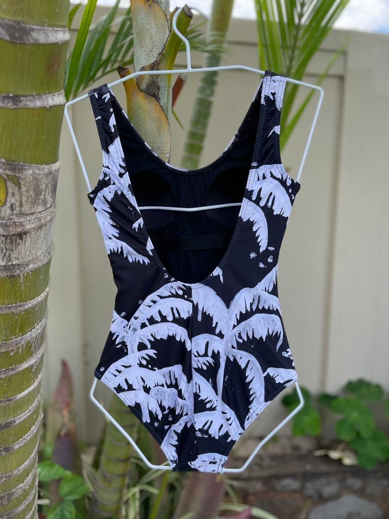 palm print black 1 piece swimsuit